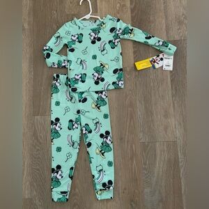 (NWT) Disney Girl's Size 3T Super Soft Mint Green St Patrick's Day Pajama Set